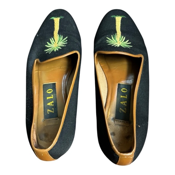 Zalo Black Palm Tree Slip On Almond Toe Embroidered Size 6.5 - Picture 9 of 12
